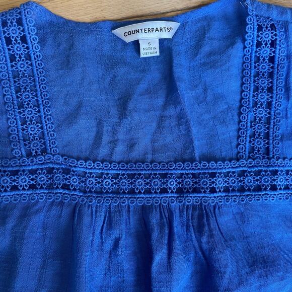 Counterparts Women's Square Neck Cottagecore Top Small Blue Eyelet Boho Peasant - Picture 2 of 4